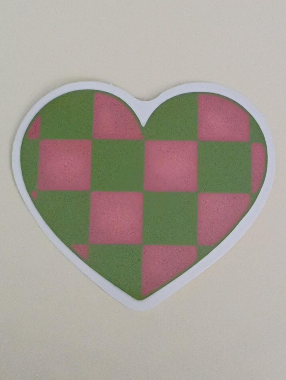 10/$10 Sticker - Checkered Patterned Heart - Pink And Green Checkers